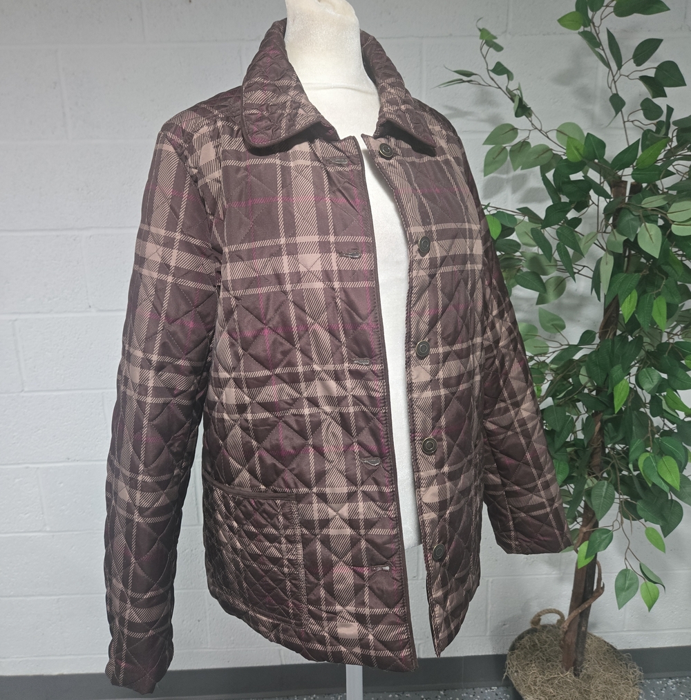 Preppy Quilted Plaid Button Down Jacket Womens Large Petite Heritage Cabincore